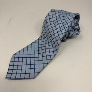 Ateseta Como-Firenze Mens Silk Tie Blue Windowpane Check Made in Italy 3.75"